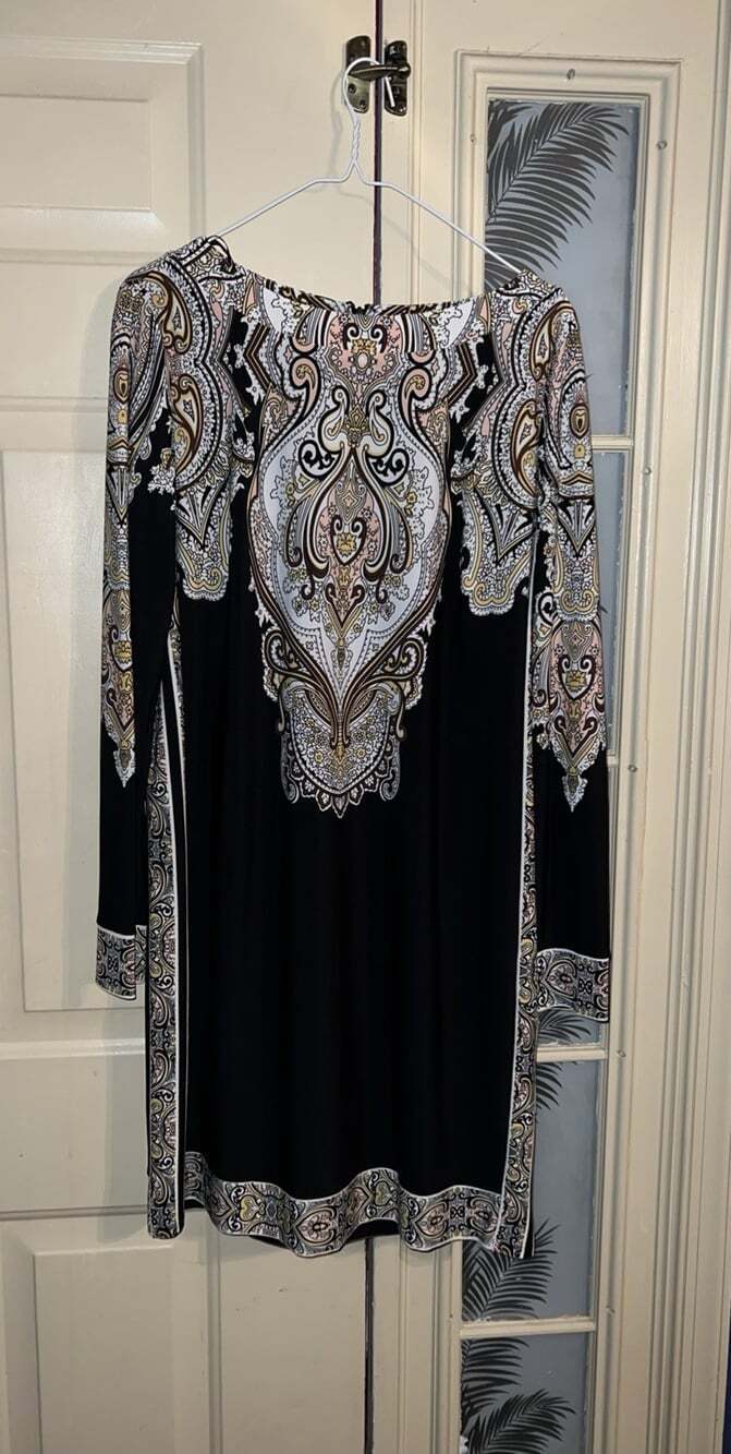 Donna Morgan Dress Women's Size 12 Black Paisley Long Sleeve